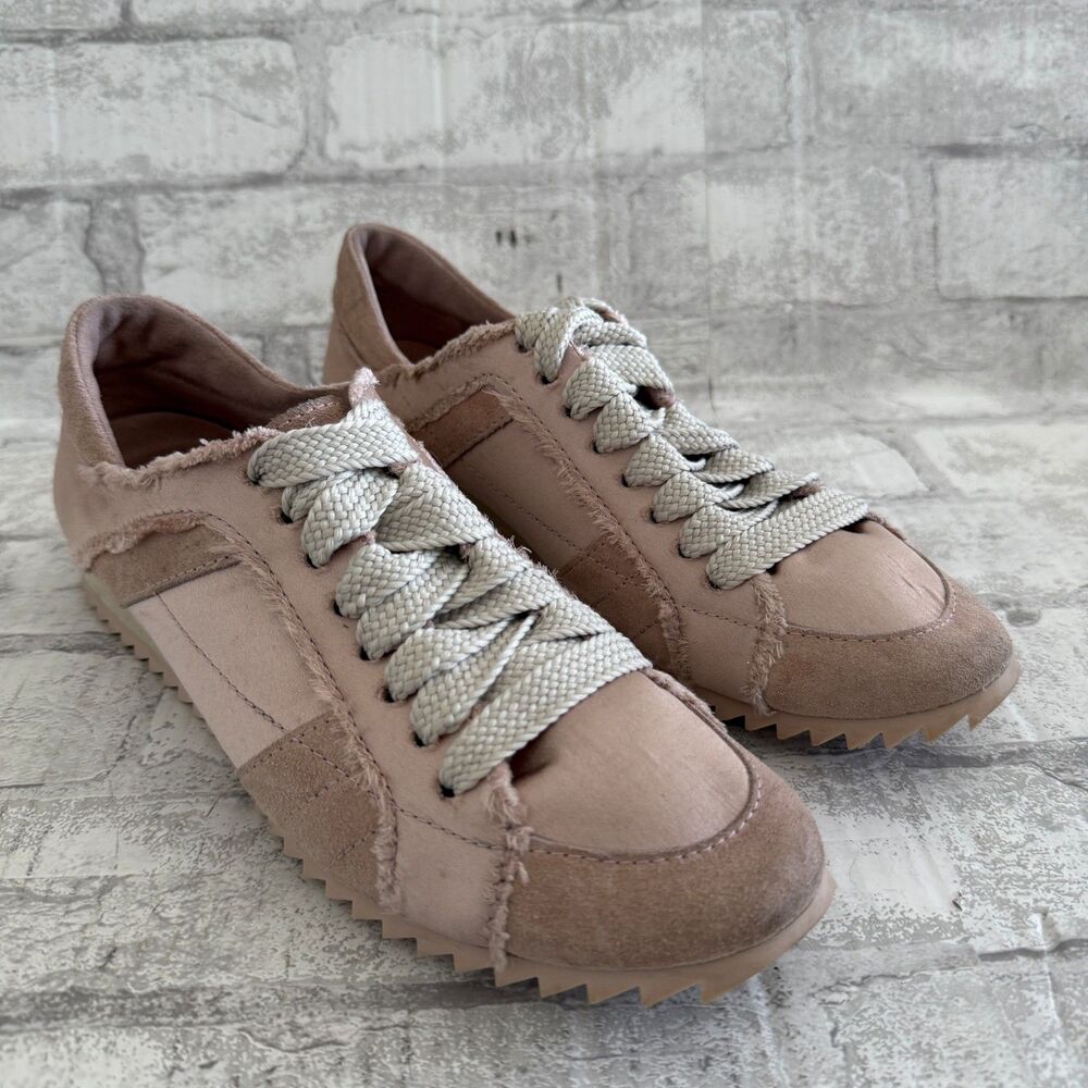Pedro Garcia Cristina Dusty Blush Suede Silk Satin Frayed Luxe Sneakers Sz 37.5 - Picture 2 of 10